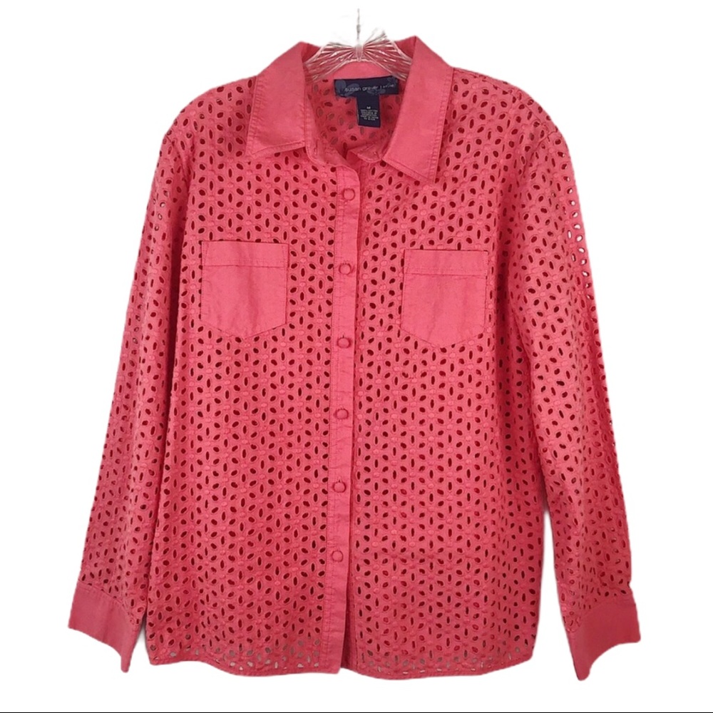 Susan Graver Coral Eyelet Top